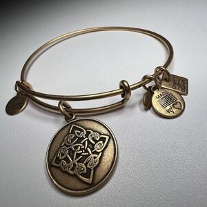 Alex & Ani Celtic Knot‎ gold tone Bangle Charm Bracelet retired expandable Vtg